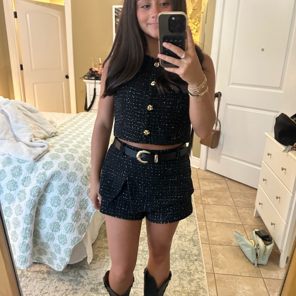 Zara Black Tweed Two-Piece Short Set